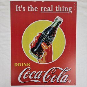 Metal Sign "It's The Real Thing Drink Coca-Cola" Vintage Look 16" x 12.25"